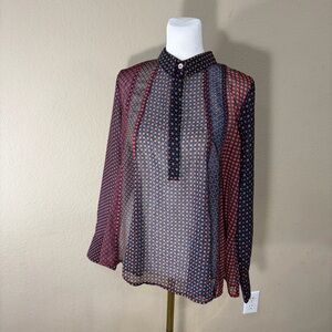 Gretchen Scott Multicolored Sheer Print Blouse Top Womens Sz S Casual Nightout